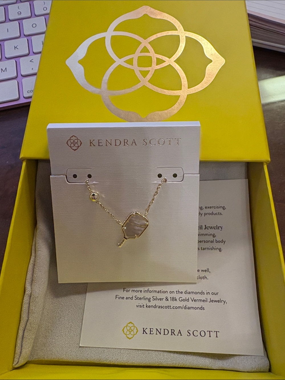 Kendra Scott Pickleball Gold Necklace with Iridescent/Opalescent Stone - Gold